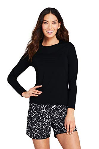 Lands  End Womens Long Sleeve Swim Tee Rash Guard Black Regular XLarge