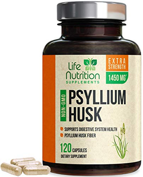 Psyllium Husk Capsules 1450mg  Premium Psyllium Fiber Supplement  Made in USA  Natural Soluble Fiber Helps Digestive Health and Regularity Natural Weight Support NonGMO  120 Capsules