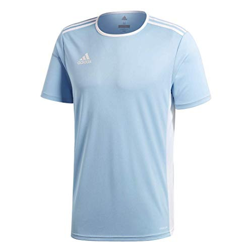 adidas Men s Entrada 18 AEROREADY Primegreen Regular Fit Soccer Short Sleeve Jersey Clear Blue/White Large