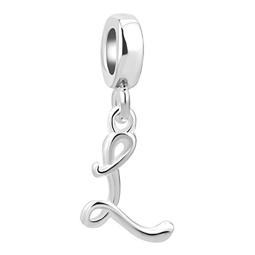 QLocket 925 Sterling Silver Letter AZ Alphabet Initial Charms Dangle Charm Beads for European Bracelets L