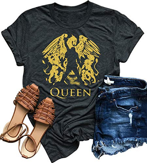 Queen Rock Band Freddie Mercury TShirt Womens Vintage Graphic Tees Great Music Singer Concert Shirts Tops for Music Lovers  Grey XXL
