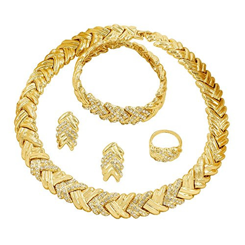Liffly Fashion Crystal Jewelry Set for Women 18 K Gold Plated Jewelry for Weddings Dubai Gold Necklace Earrings Set Liffly Fashion Crystal Jewelry Set for Women 18 K Gold Plated Jewelry for Weddings Dubai Gold Necklace Earrings Set