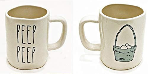 Rae Dunn by Magenta Ceramic Easter PEEP PEEP Coffee Mug  Easter Egg Basket on Back