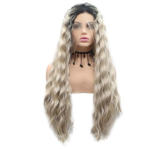 RainaHair 24inch Dark Roots to Blonde Wig Long Curly Wavy Synthetic Lace Front Wig for Women Heat Resistant Fiber Ombre Ash Blonde Drag Queen Wigs Cosplay Natural Looking RainaHair 24inch Dark Roots to Blonde Wig Long Curly Wavy Synthetic Lace Front Wig for Women Heat Resistant Fiber Ombre Ash Blonde Drag Queen Wigs Cosplay Natural Looking