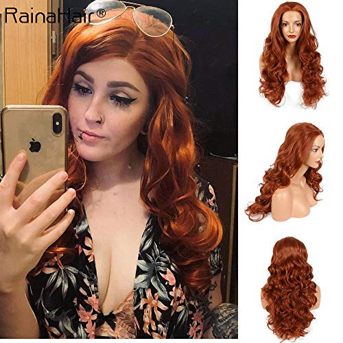 RainaHair 26 inches 350 Orange Copper Red Wig Natural Hairline Synthetic Lace Front Wigs for Drag Queen Long Body Wave Heat Resistant Fiber Glueless Hair for Women/Ladies Replacement Wig RainaHair 26 inches 350 Orange Copper Red Wig Natural Hairline Synthetic Lace Front Wigs for Drag Queen Long Body Wave Heat Resistant Fiber Glueless Hair for Women/Ladies Replacement Wig