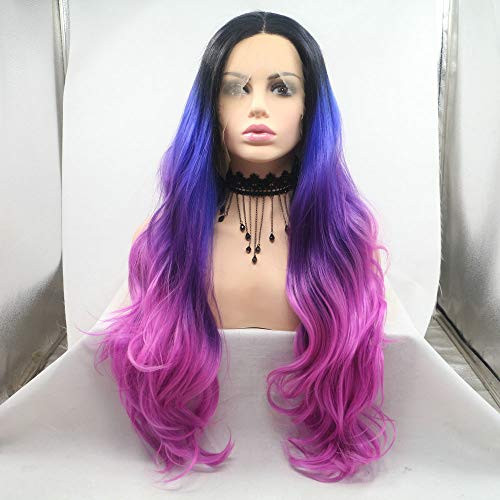RainaHair 26inches Body Wave Natural Hairline Synthetic Lace Front Wigs for Drag Queen Women s Cosplay Party Hairstyle Black to Sapphire blue/Violet/Rose Red Mermaid Colorful Long Hair Wedding Wigs RainaHair 26inches Body Wave Natural Hairline Synthetic Lace Front Wigs for Drag Queen Women s Cosplay Party Hairstyle Black to Sapphire blue/Violet/Rose Red Mermaid Colorful Long Hair Wedding Wigs