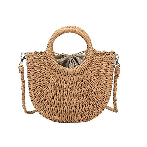 Rattan Handmade Straw Tote Handbag Beach Shoulder Bag Summer Beach Rattan Bag Straw Bag Brown