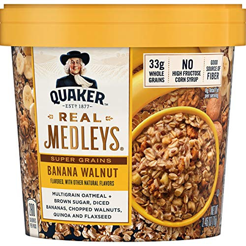Quaker Real Medleys Super Grains Oatmeal Banana Walnut Oatmeal Cups 12 Count