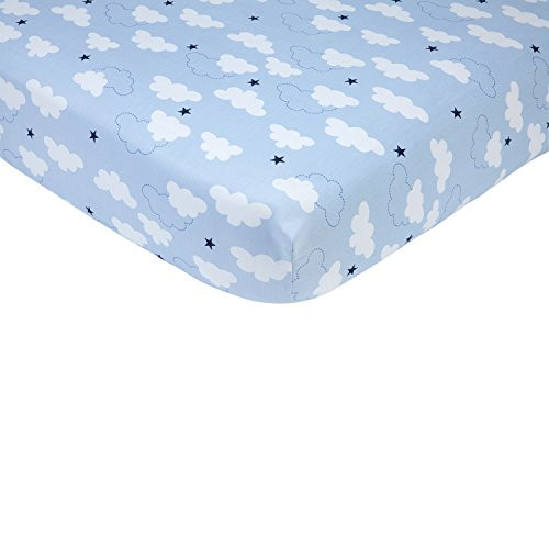 Carter's Take Flight Airplane/Cloud/Star 100% Cotton Fitted Crib Sheet, Blue, Navy, White