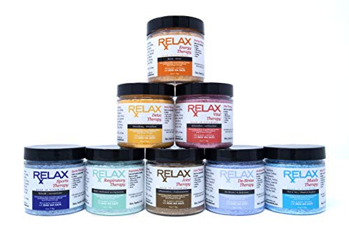 Relax Spa Aromatherapy Bath Salts Pack of 8 4 Ounce Bottles Crystals Infused with Essential Oils to Soak Aches Pains and Relieve Stress Safe for Bath and Hot Tub Aromatherapy