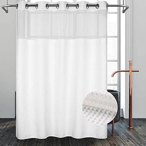 Hotel Grade No Hooks Needed Shower Curtain with Snap in LinerWater Repellent Machine Washable White 71 x86 W/Liner