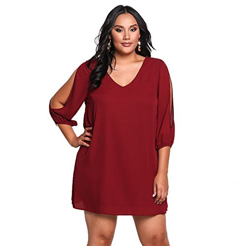 ROSIANNA Women s V Neck Open Long Sleeve Short Plus Size A Line Dresses Red XXXL ROSIANNA Women s V Neck Open Long Sleeve Short Plus Size A Line Dresses Red XXXL