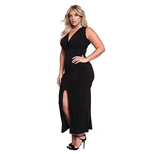 ROSIANNA Deep V Neck Sleeveless Maxi Dresses Front Split Plus Size XXXLUS24 Black ROSIANNA Deep V Neck Sleeveless Maxi Dresses Front Split Plus Size XXXLUS24 Black