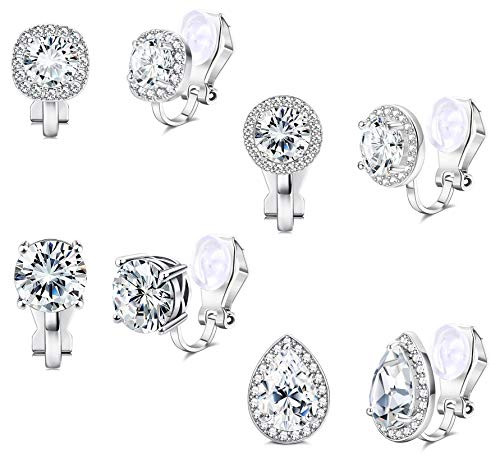 SAILIMUE 4 Pairs Cubic Zirconia Clip Earrings for Women Non Piercing Clip On Earrings Hypoallergenic Non Pierced Clip on Earrings Wedding Bride Earrings Jewelry CZ Bridesmaid Gift Earrings Set SAILIMUE 4 Pairs Cubic Zirconia Clip Earrings for Women Non Piercing Clip On Earrings Hypoallergenic Non Pierced Clip on Earrings Wedding Bride Earrings Jewelry CZ Bridesmaid Gift Earrings Set