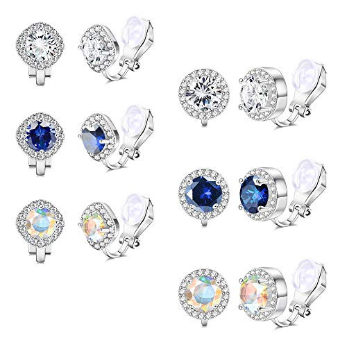 SAILIMUE 6 Pairs Clip on Earrings for Women Bright Cubic Zirconia Crystal Round Square Non Piercing Clip Earrings Studs Hypoallergenic Non Pierced Silver Clip on Earrings Set SAILIMUE 6 Pairs Clip on Earrings for Women Bright Cubic Zirconia Crystal Round Square Non Piercing Clip Earrings Studs Hypoallergenic Non Pierced Silver Clip on Earrings Set