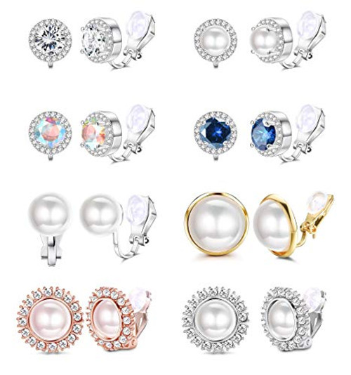 SAILIMUE 8 Pairs Clip Earrings Sets for Women Fashion Cubic Zirconia CZ Crystal Freshwater Pearl Earrings Hypoallergenic Non Pierced Clip on Earrings Jewelry SAILIMUE 8 Pairs Clip Earrings Sets for Women Fashion Cubic Zirconia CZ Crystal Freshwater Pearl Earrings Hypoallergenic Non Pierced Clip on Earrings Jewelry