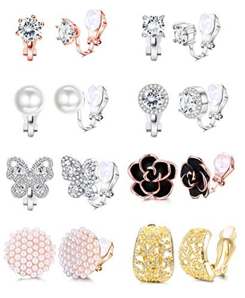 SAILIMUE 8 Pairs Clip on Earrings for Women Silver Faux Pearl Cubic Zirconia Butterfly Clip Earrings Non Piercing Semi Hoop Gold Clip on Earrings Non Pierced Clip Earrings Set SAILIMUE 8 Pairs Clip on Earrings for Women Silver Faux Pearl Cubic Zirconia Butterfly Clip Earrings Non Piercing Semi Hoop Gold Clip on Earrings Non Pierced Clip Earrings Set