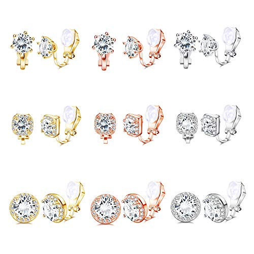 SAILIMUE 9 Pairs Cubic Zirconia Clip On Earrings Set for Women CZ Crystal Halo Clip Earrings Non Pierced Earring Ear Clip Hypoallergenic Jewelry SAILIMUE 9 Pairs Cubic Zirconia Clip On Earrings Set for Women CZ Crystal Halo Clip Earrings Non Pierced Earring Ear Clip Hypoallergenic Jewelry