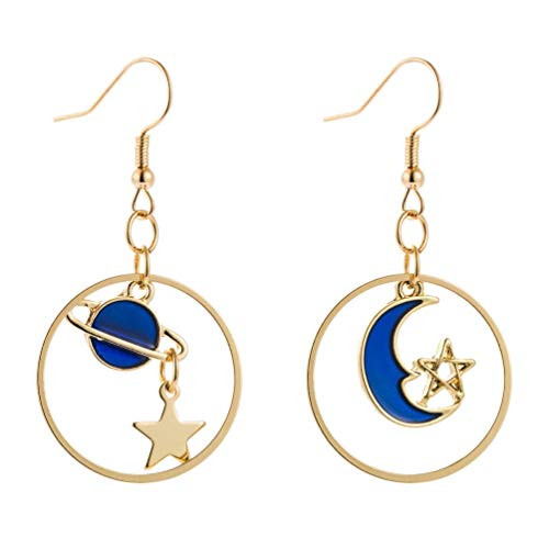 SAKAIPA Enamel Moon Star Earth Planet Drop Hook Earrings Long Pendant Dangle Jewelry for Woman Girls Blue SAKAIPA Enamel Moon Star Earth Planet Drop Hook Earrings Long Pendant Dangle Jewelry for Woman Girls Blue