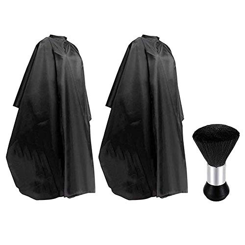 Hair Cutting Cape Hairdressing Cape Salon Hair Cut Barber Cape Neck Duster Brush 3 Pack Barber Gown Cape with Barber Brush Hairdressing Haircut Apron Cloth Brush Tool Set Black3PCS