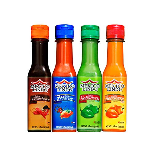 Set of 4 Gourmet Castillo Mexico Lindo Hot Sauce Salsas Picante Negra Habanera Roja y Verde Marisquera 5 oz  bottles