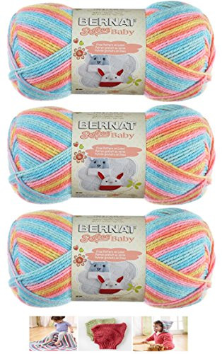 Bernat Softee Baby Acrylic Yarn 3 Pack Bundle Includes 3 Patterns DK Light Worsted #3 (Candy Baby)