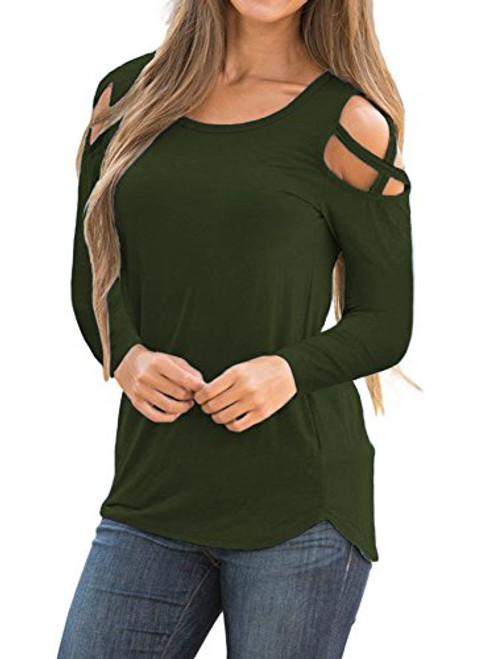 Sarin Mathews Womens Summer Strappy Cold Shoulder Long Sleeve Tunic Tops Casual Tees Loose Basic T Shirts Blouses ArmyGreen XL Sarin Mathews Womens Summer Strappy Cold Shoulder Long Sleeve Tunic Tops Casual Tees Loose Basic T Shirts Blouses ArmyGreen XL