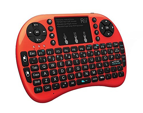 Rii i8+ Mini Wireless 2.4G Back Light Touchpad Keyboard with Mouse for PC/Mac/Android (Red)