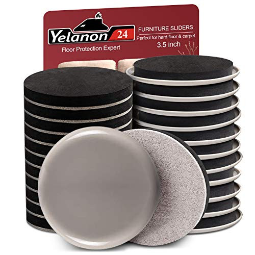 Yelanon Furniture Sliders 24pcs  3 1/2 Furniture Sliders for Hardwood Floors and Carpet Reusable Furniture Moving Pads Heavy Duty Felt Sliders Protect All Floor Surfaces Move Heavy Furniture Easy