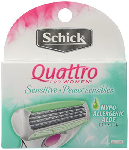 Schick Quattro Sensitive Cartridge Refills Women Sensitive Refill Cartridges Hypo Allergenic Aloe Formula  4 Refill Cartridges
