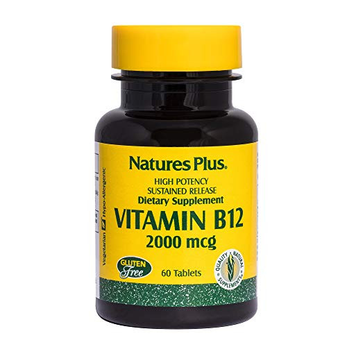 NaturesPlus Vitamin B12 Methylcobalamin Sustained Release  2000 mcg 60 Vegetarian Tablets  High Potency Red Blood Cell Support  Natural Energy Booster  GlutenFree  60 Servings