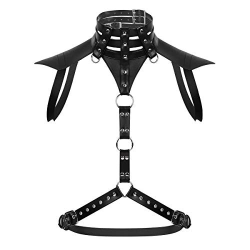 iiniim Mens Faux Leather Halter Neck Buckles Body Chest Harness Costume Black One Size