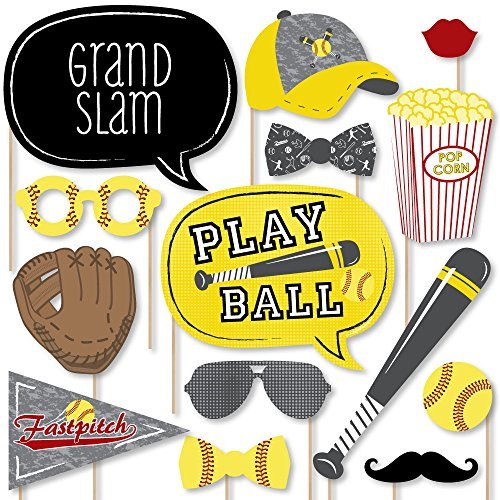 Grand Slam - Fastpitch Softball - Birthday Party or Baby Shower Photo Booth Props Kit - 20 Count