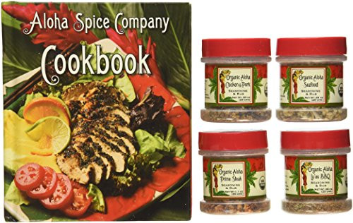 Aloha Spice Company Gourmet Organic Seasoning  Rub Gift Set with Hawaiian Cookbook