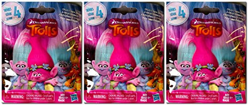 Set of 3 DreamWorks Trolls Surprise Mini Figure Series 4 Blind Bag  Each Package includes 1 Mini Figure