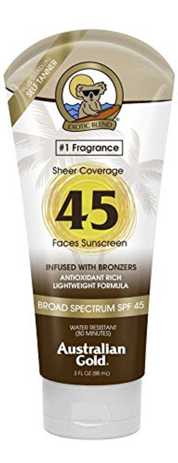 Australian Gold Premium Coverage Facial Sunscreen Lotion SPF 45 3 Ounce  Infused with Bronzers  Broad Spectrum  Water Resistant Australian Gold Premium Coverage Facial Sunscreen Lotion SPF 45 3 Ounce  Infused with Bronzers  Broad Spectrum  Water Resistant