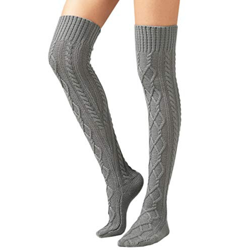 SherryDC Women s Cable Knit Boot Stockings Extra Long Thigh High Leg Warmers Winter Floor Socks Grey SherryDC Women s Cable Knit Boot Stockings Extra Long Thigh High Leg Warmers Winter Floor Socks Grey