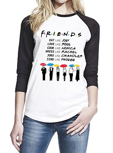 Wearuz Friends TV Show Umbrella Teen Women Baseball TShirt Small White/Black