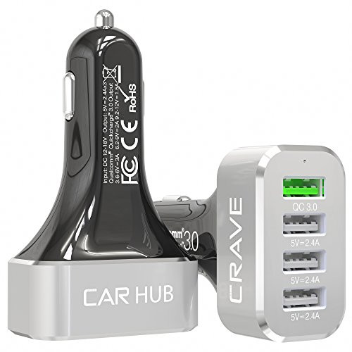 Crave CarHub 54W 4 Port USB Car Charger, Qualcomm Quick Charge 3.0 - Black