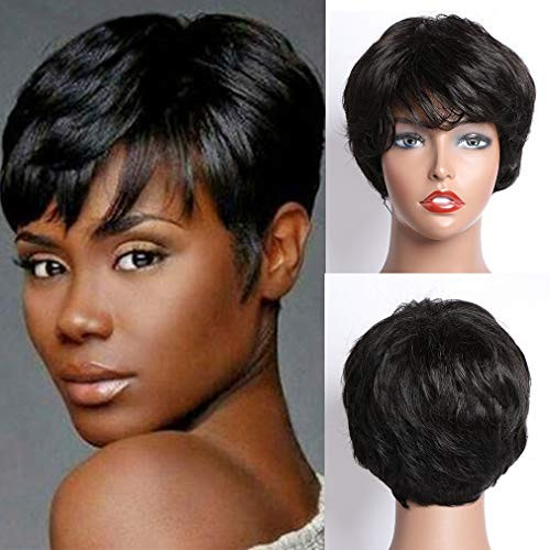 Short Bob Pixie Cut Wig Silky Straight Pixie Cut Human Hair Wigs for Black Women Short Cut Wigs Machine Made Wig None Lace Human Hair Wigs Natural Black Color