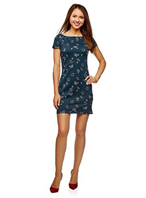 oodji Ultra Women s Printed Jersey Dress Blue 8