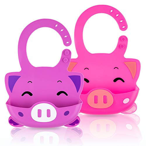 Silicone Baby Bibs Waterproof Adjustable Baby Bib with Food Catcher Pocket Set of 2 Colors Easily Wipe Clean 
 PiggyPurple/Pink Silicone Baby Bibs Waterproof Adjustable Baby Bib with Food Catcher Pocket Set of 2 Colors Easily Wipe Clean 
 PiggyPurple/Pink