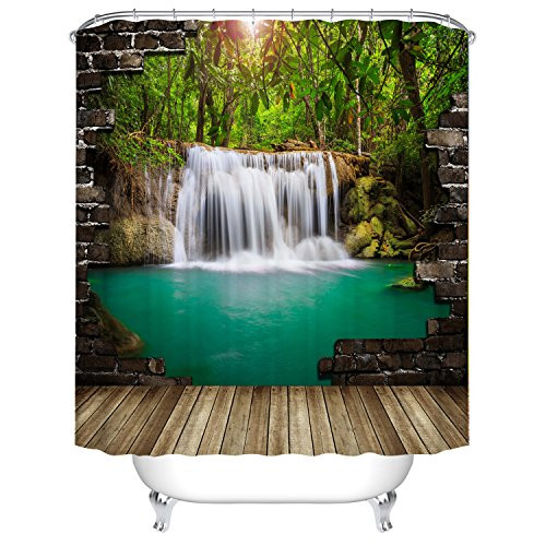 Fangkun 3D shower curtain waterfall Wall Landscape art painting curtains - Waterproof, Soap, and Mildew resistant - Polyester Fabric Bathroom Set - 12pcs Shower Hooks (72 x 72 inches, YL060#) Fangkun 3D shower curtain waterfall Wall Landscape art painting curtains - Waterproof, Soap, and Mildew resistant - Polyester Fabric Bathroom Set - 12pcs Shower Hooks (72 x 72 inches, YL060#)