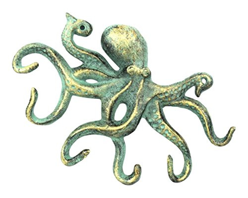Hampton Nautical Antique Bronze Cast Iron Octopus Hook 11 Inch - Decorative Hook - Sealife Metal Wall Hook