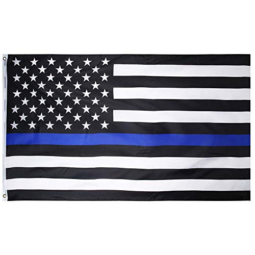 SIX FOXES Thin Blue Line Flag 3x5 FT American Flag with Sturdy and Durable Brass Grommets  Black White and Blue USA Police Flag Honoring Law Enforcement Officers1 Pack