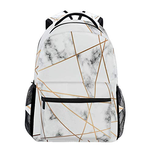 WXLIFE Marble Golden Geometric Line Backpack Travel School Shoulder Bag for Kids Boys Girls Women Men