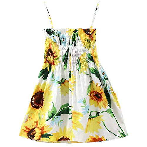 CM CM WODRO Baby Girl Floral Dress Summer Outfits Kids Toddler Strap Casual Beach Sunflower Dress Playwear Clothes White Sunflower901218M