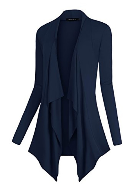 Urban CoCo Women s Drape Front Open Cardigan Long Sleeve Irregular Hem M Navy