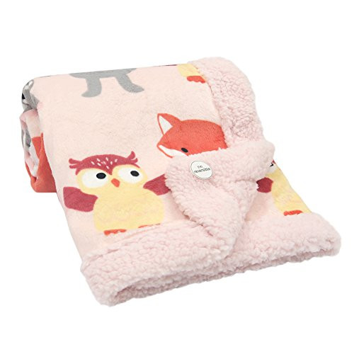 Lambs & Ivy Little Woodland Forest Animals Blanket, Pink/White Lambs & Ivy Little Woodland Forest Animals Blanket, Pink/White