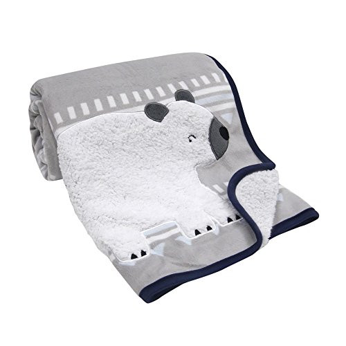 Lambs & Ivy Signature Montana Blue/Grey/White Bear Velour/Sherpa Blanket Lambs & Ivy Signature Montana Blue/Grey/White Bear Velour/Sherpa Blanket